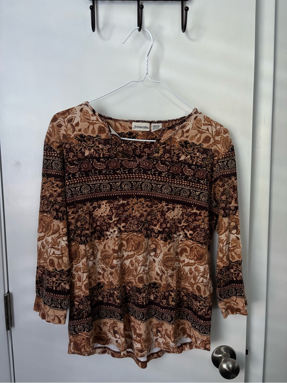 Boho Paisley Floral 70s Inspired 100% Cotton Retro Borwn and Mustard Top